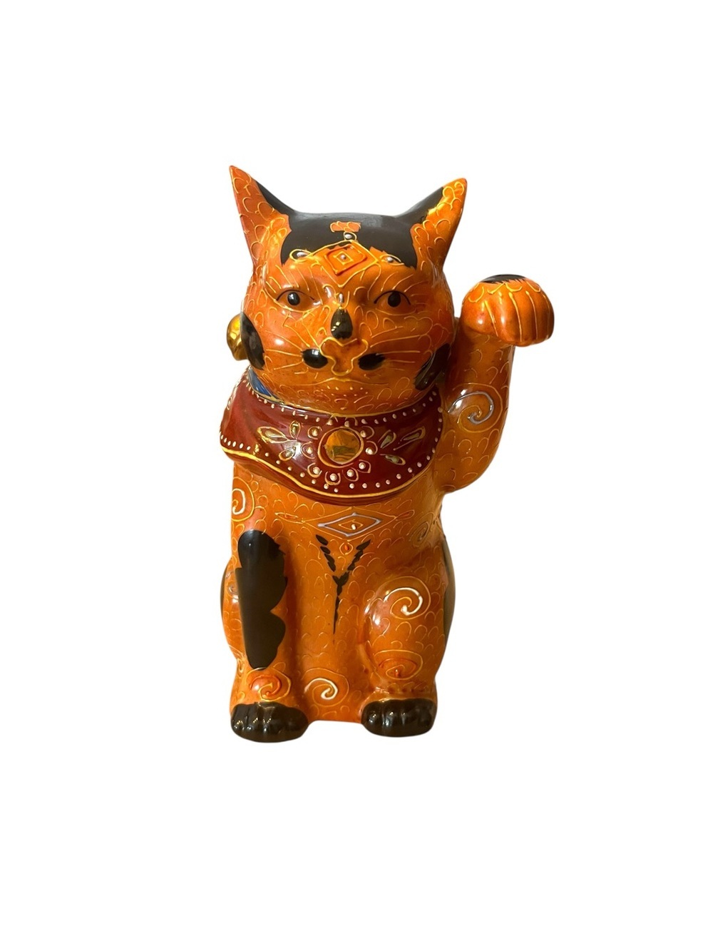 Vtg Japanese Kutani Porcelain Orange Calico Maneki Neko Lucky Cat Andrea Sadek